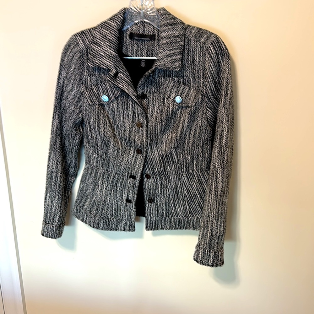 White House Black Market Boucle Trucker Jacket / Size XXS / Black and White
